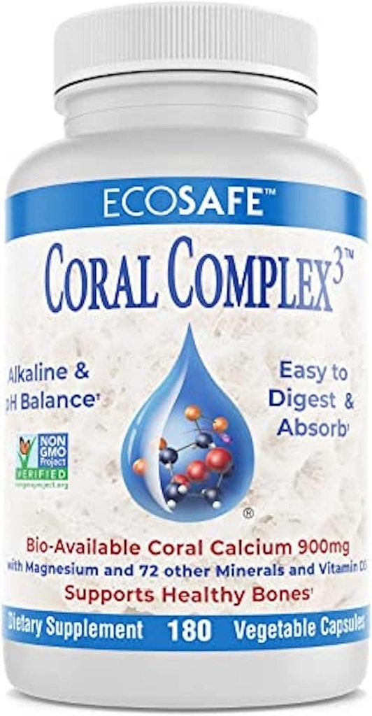 Complejo de coral 3 - Calcio de coral 900 mg con vitamina D3 1200 UI y Magnesio168 mg - 180 cápsulas vegetarianas