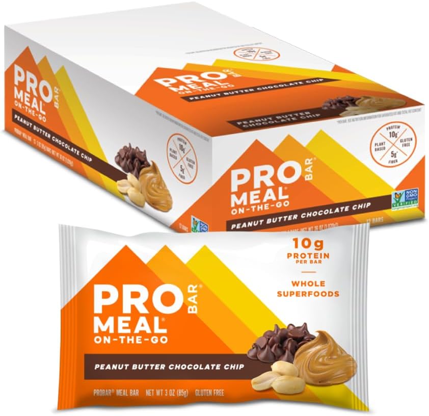PROBAR - Meal Bar, Masło orzechowe Czekoladowy Chip, Non-GMO, Gluten- Free, Zdrowe, Plant- oparte na całych składników żywności, Natural Energy (12 Count)