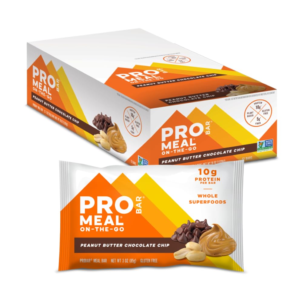 PROBAR MEAL Bar – Plant Based Meal Replacement Bar with Whole Food Ingredients, Oats, Nuts & Seeds, Vegan, Gluten Free, Non-GMO Nutrition Bar for Breakfast, Travel & On-the-Go Energy (Peanut Butter Chocolate Chip, 12 Count)