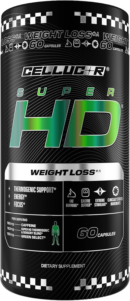 Cellucor SuperHD Thermogenic Fat Burner Weight Loss supplement, Appetite Suppressionant, " Energy Booster Capsimax, Green Tea Extract, 160mg Caffeine " More 60 Capsules (Packaging May Vary)