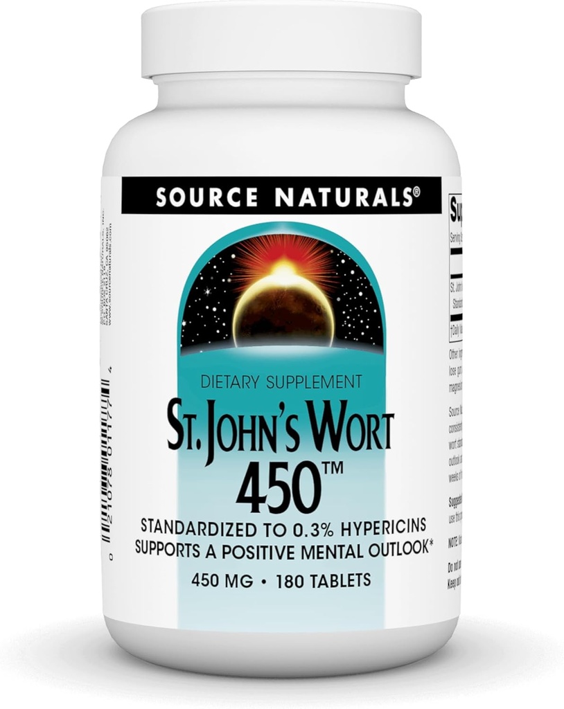Källa Naturals St John's Wort 450 mg Stöder en positiv mental Outlook - 180 tabletter