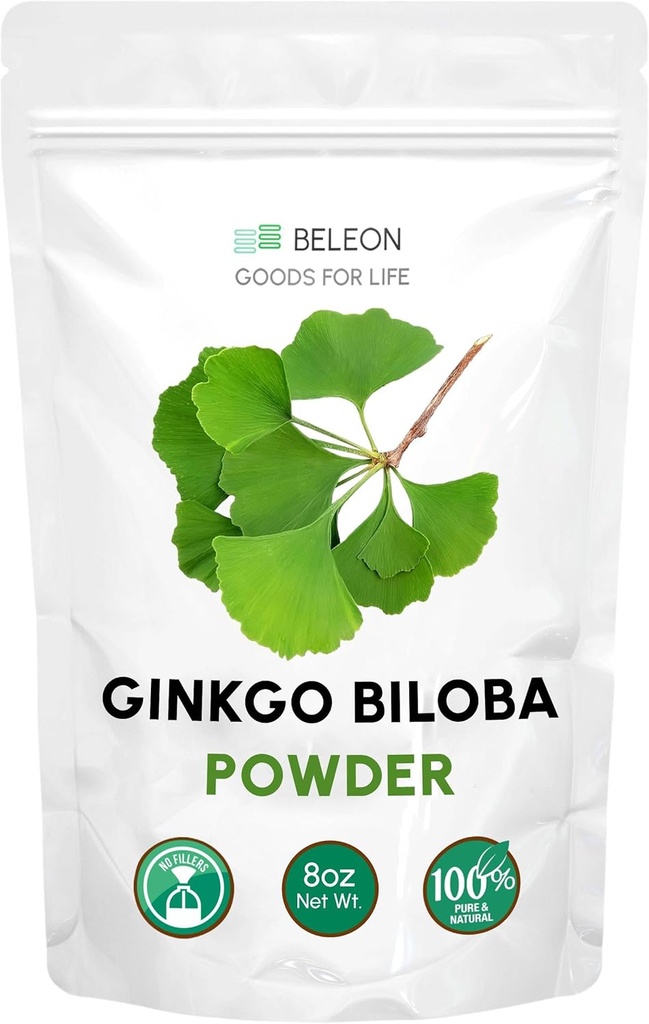 Ginkgo Biloba Powder 8 oz - Tiszta természetes kiegészítés, Brain Support, Mentális éberség, Filler Free