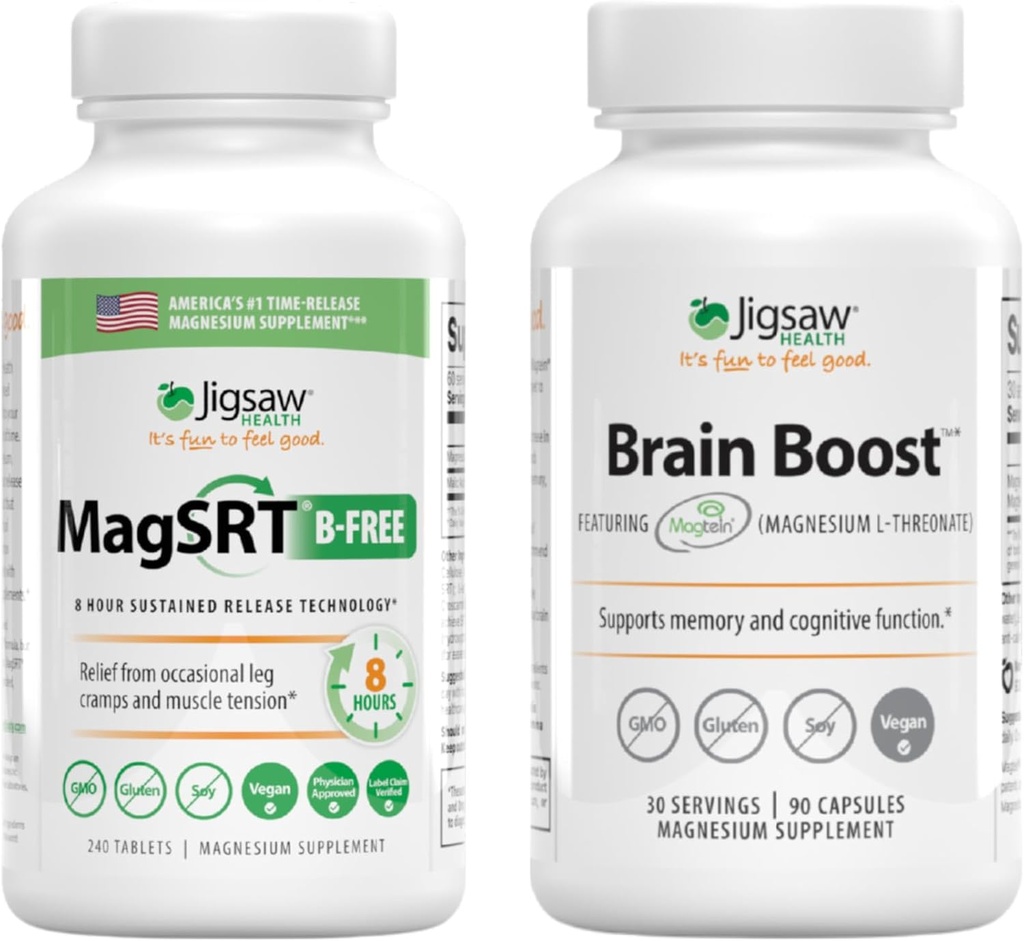 Rompecabezas de la salud Magnesio Bundle ← MagSRT (B-Free), 240 Tabletas y Brain Boost, 90 cápsulas