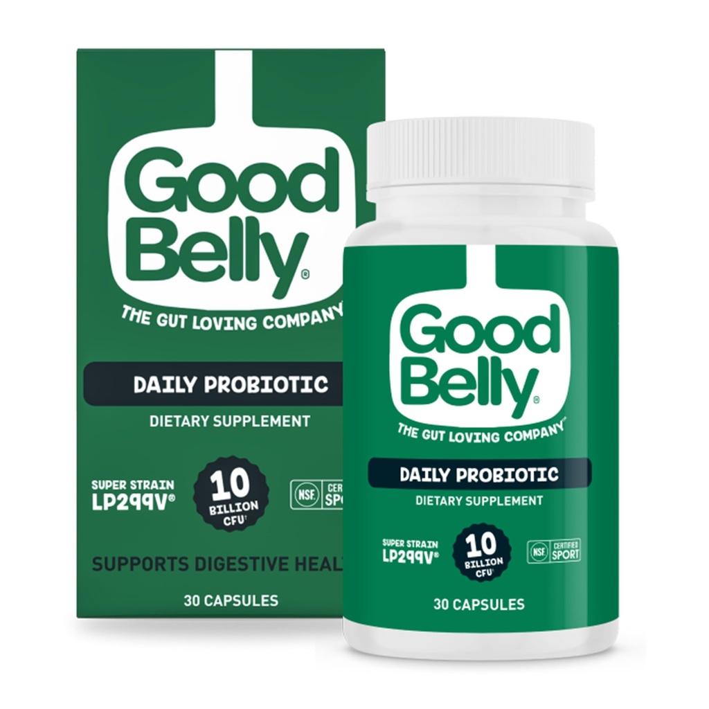 GoodBelly Probiotic Capsules for Digestive Health | Vegan Probiotic Supplement with 10 Billion Live Cultures | Probiotics for Women & Men | 30 Capsules