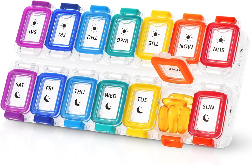 Fullicon Moisture Profile Pill Organizationer 2 Times aday, 大药盒 7天, Slill Profof Pill case, 旅行药盒, 药物药丸 Organizationer with Secure Lids, Daily Pill Organizationer (Rainbow Clear) 药物药丸 药物药丸 药物药丸 药物 药物 药物 药物 药物 药物 药物 药物 药物 药物 药丸 药物 药物 药物 药物 药物 药物 药物 药物 组织者 药物 药物