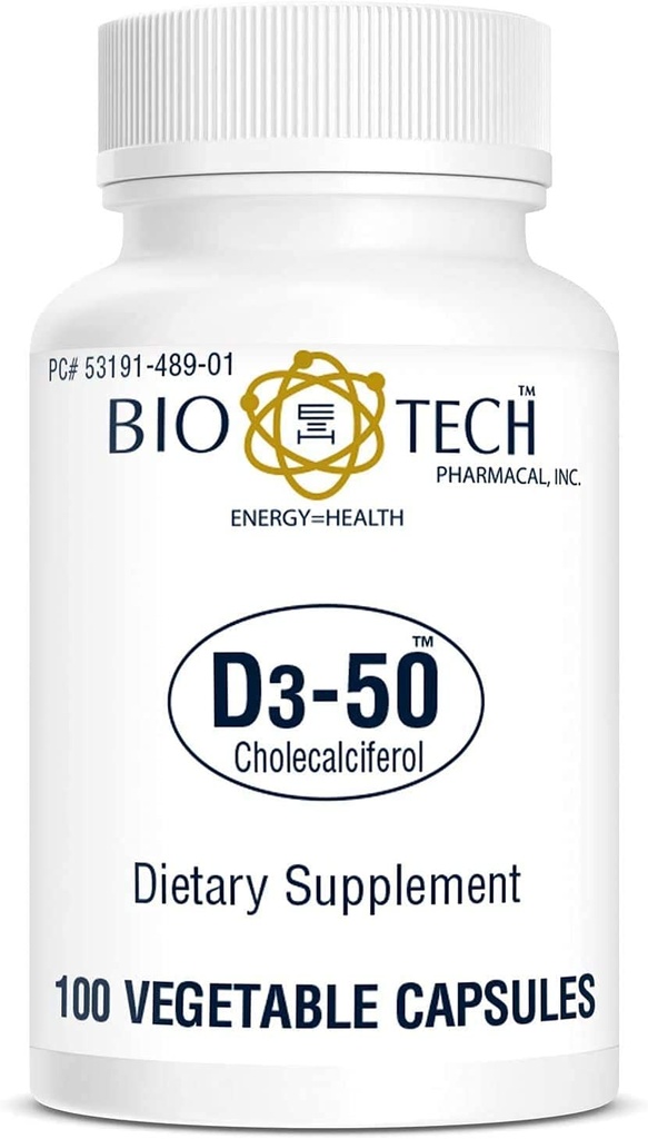 Bio-Tech Pharmacal D3-50 50,000 IU, 100 Vegetable Capsules – All-Natural Supplement – Supports Bone & Immune Health – No Dairy, Fish, Gluten, Peanut, Shellfish, & Soy