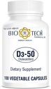 Bio-Tech Pharmacal D3-50 50,000 IU, 100 Vegetable Capsules – All-Natural Supplement – Supports Bone & Immune Health – No Dairy, Fish, Gluten, Peanut, Shellfish, & Soy