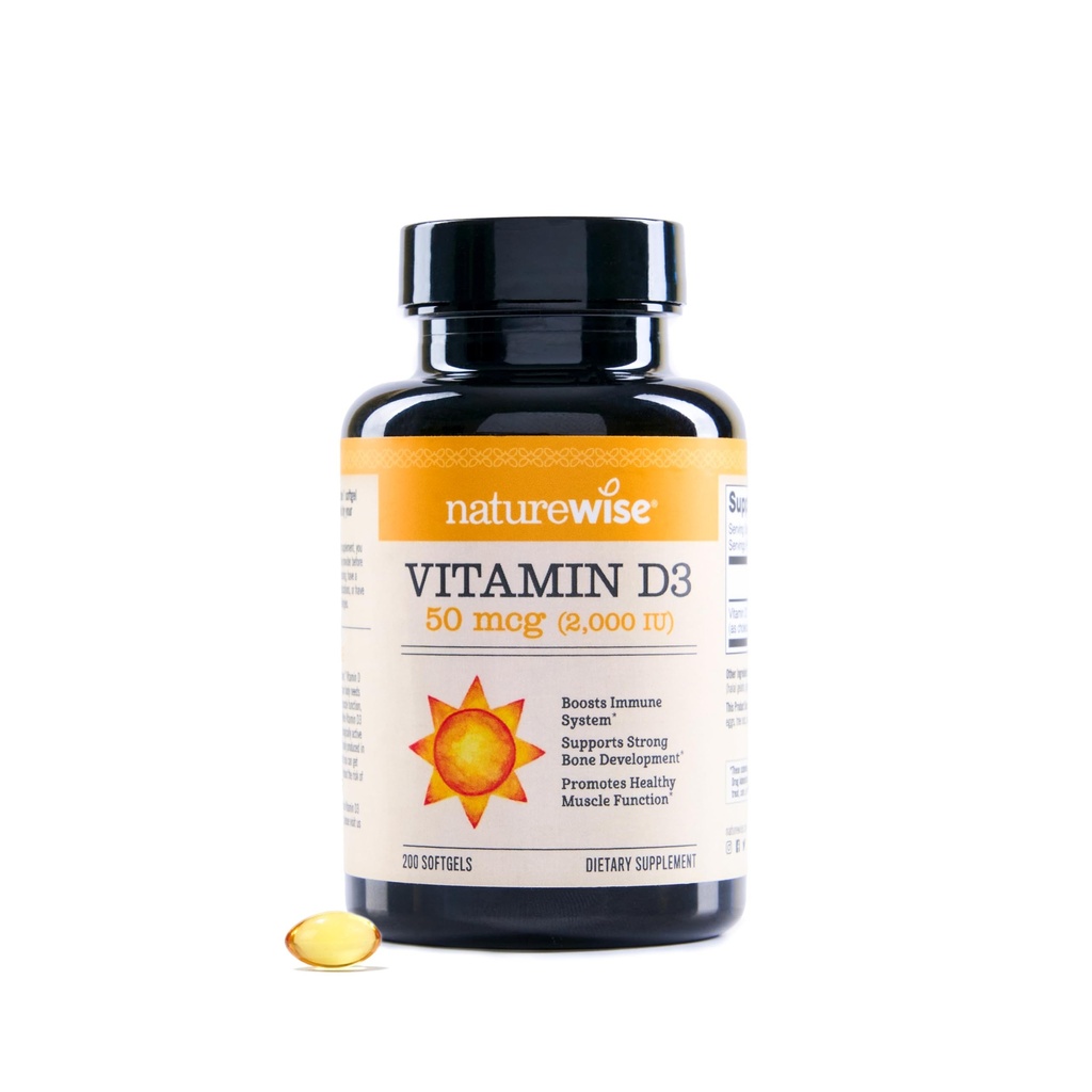 NatureWise Vitamin D3 2000iu (50 mcg) 200-Day Supply for Immune Support, Healthy Muscle Function, and Bone Health - Non-GMO, Gluten Free in Organic Extra Virgin Olive Oil, (Mini Softgel), 200 Count