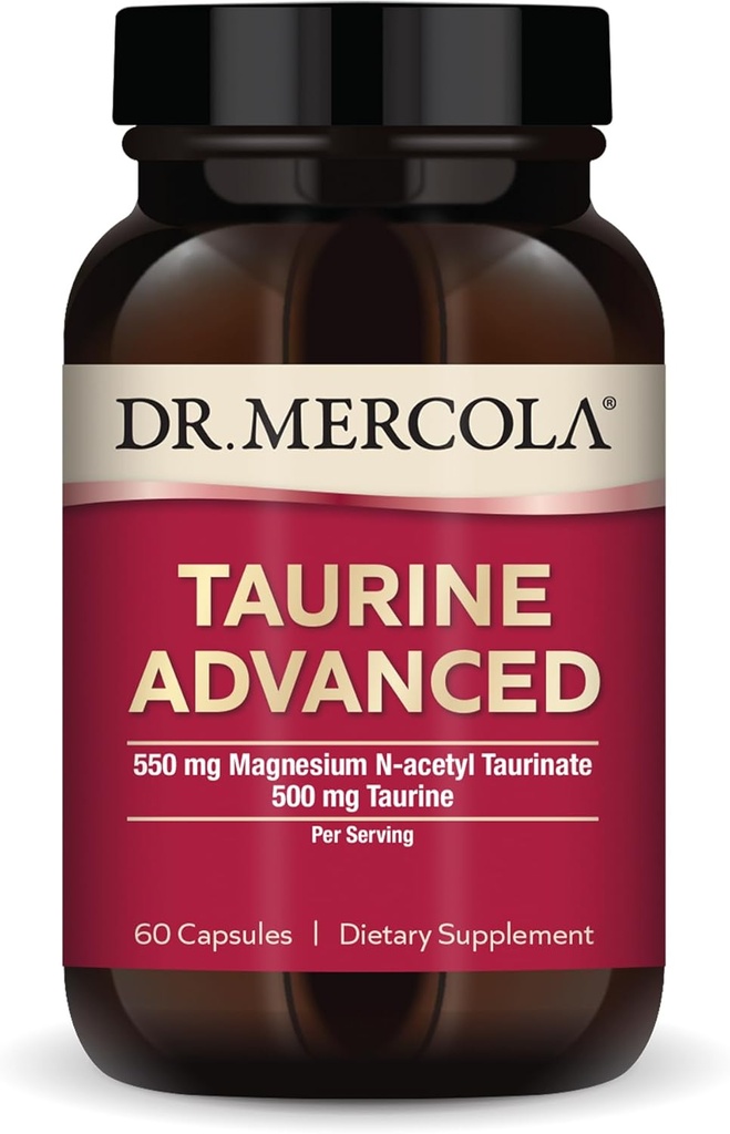 Dr. Mercola Taurine Advanced, 500 мг Taurine Per Serving, Дієтичні добавки, Підтримує функції м'язів, Non-GMO - 30 Сервінги (60 капсули)