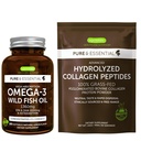 High Absorption Omega-3 Wild Fish Oil 1360mg & Advanced Hydrolyzed Collagen Peptides Bundle, 1000mg EPA & DHA with Astaxanthin & 100% Grass Fed Bovine Collagen Protein Powder, by Igennus