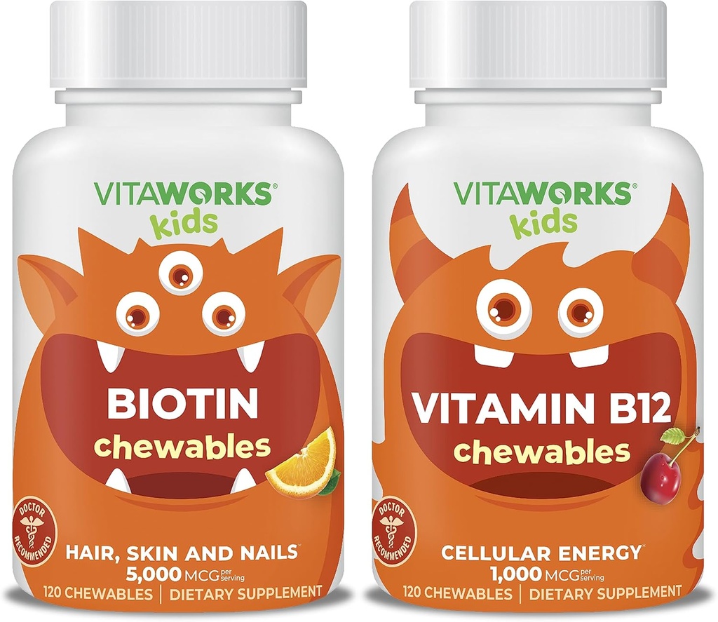 Kids Biotin 5000mcg Chewables + B12-vitamin Chewables Bundle