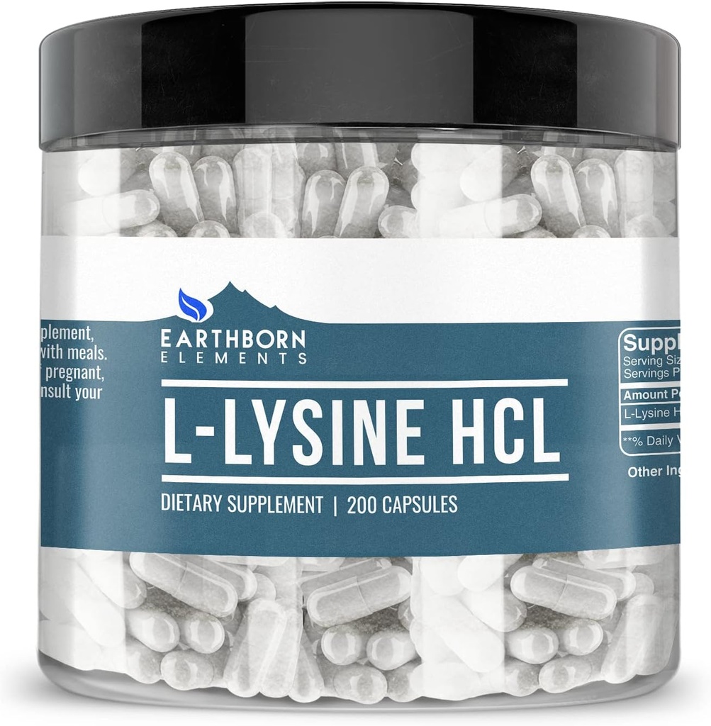 Earthborn Elements L- Lysine HCL 200 капсули, Pure & Undiluted, No Additives