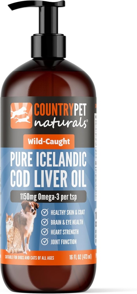 Wild Cod Clean Jaterní Oil 16oz Nejvyšší Omega 3 1150mg / tsp, Nejvyšší čistota, High EPA / DHA, Vitamin A & D - Reduces Stching, Zdravá kůže & Coat, Mobility, BPA-Free, Pump incl.