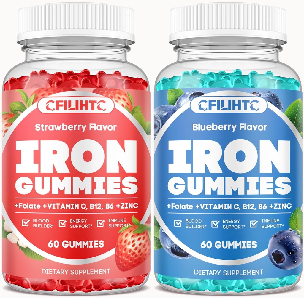 2 Pack Iron Gummies for Dewats & Kid Iron Suplemen Strawberry Blueberry Flavor