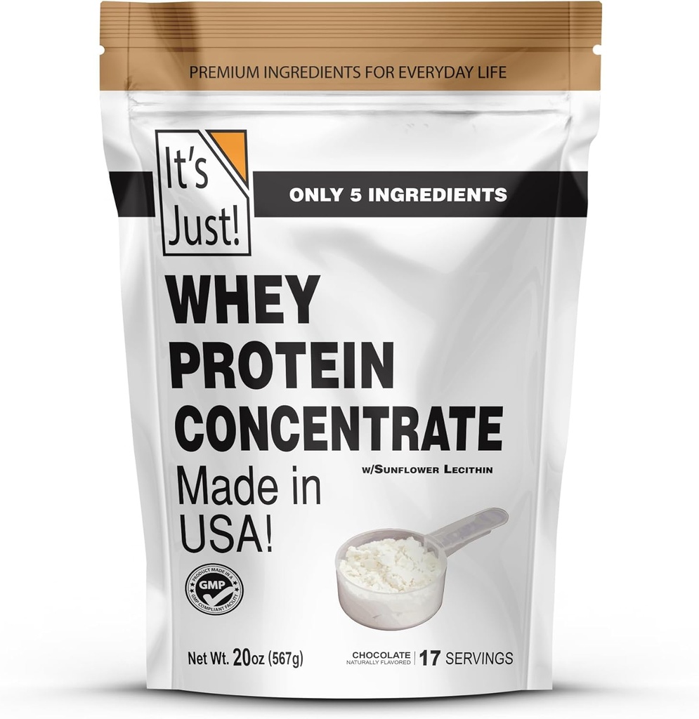 ¡Es sólo! - 100% Whey Protein Concentrate, Made in USA, Premium WPC-80, Natural Cocoa Powder (1,25 libras, Chocolate)