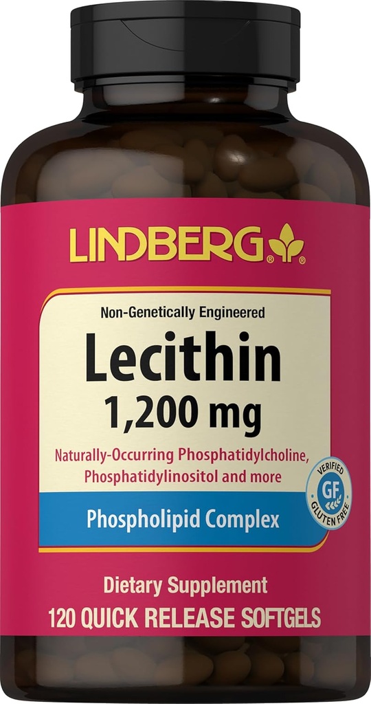 Lindberg Lecithin 1200mg Supplement | för Män & Kvinnor | 120 Softgel Capsules | Phospholipid Complex | Non-GMO, Gluten Free