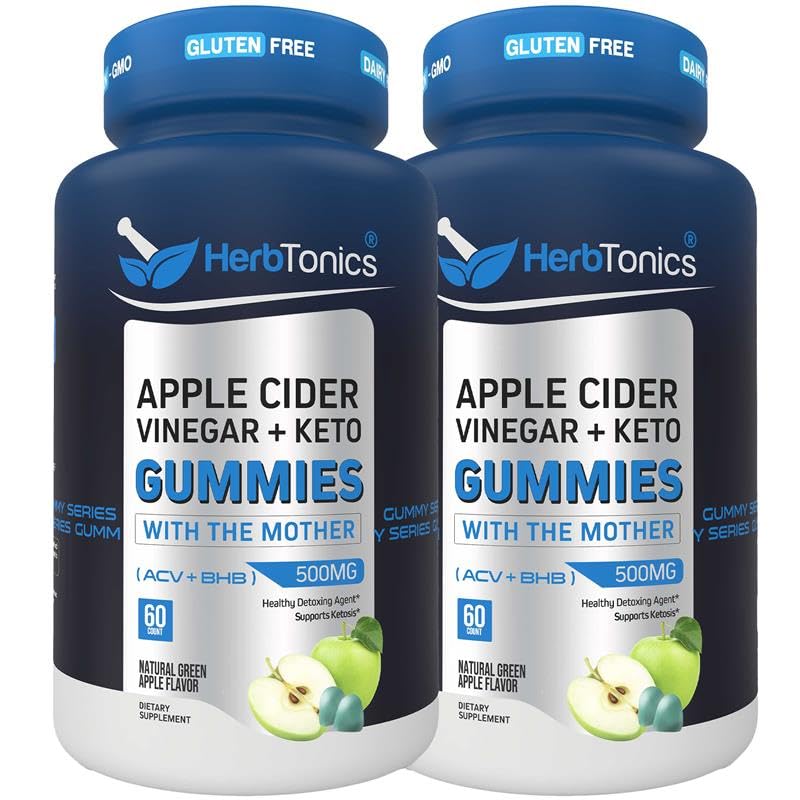 Herbtonics Keto Apple Cider Vinegar Gummies - Digestion & Detox Support - Sugar Free BHB Advanced Formula for Keto Support - Raw ACV with The Mother - 120 Vegan ACV Gummies