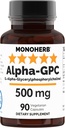 MONOHERB Alpha-GPC 500 mg - 90 Vegan Capsules, 用于大脑支持、聚焦、记忆、动力和能源的诺特体