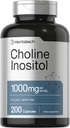 Horbaach Choline Inositol 1000mg Supplemento | 200 capsule | Non OGM, Gluten Free