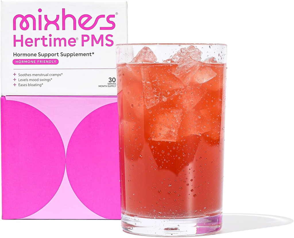 MIXHERS Hertime PMS - תמיכה הורמונלית לנשים - PMS & Menstrual Comfort - עם Chasteberry, Peony Roots, סיביר ג'ינסנג - תוספת לנשים - 15 כוסות שתייה - סוכר חינם - Pomegranate מנגו