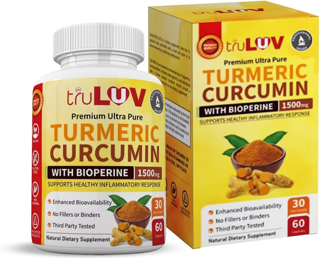 Turmeric Curcrubin with BioPerine grapplement 1500mg 60 Capsoules – อาหารธรรมชาติ Supplement for Not-GMO | Glutefree