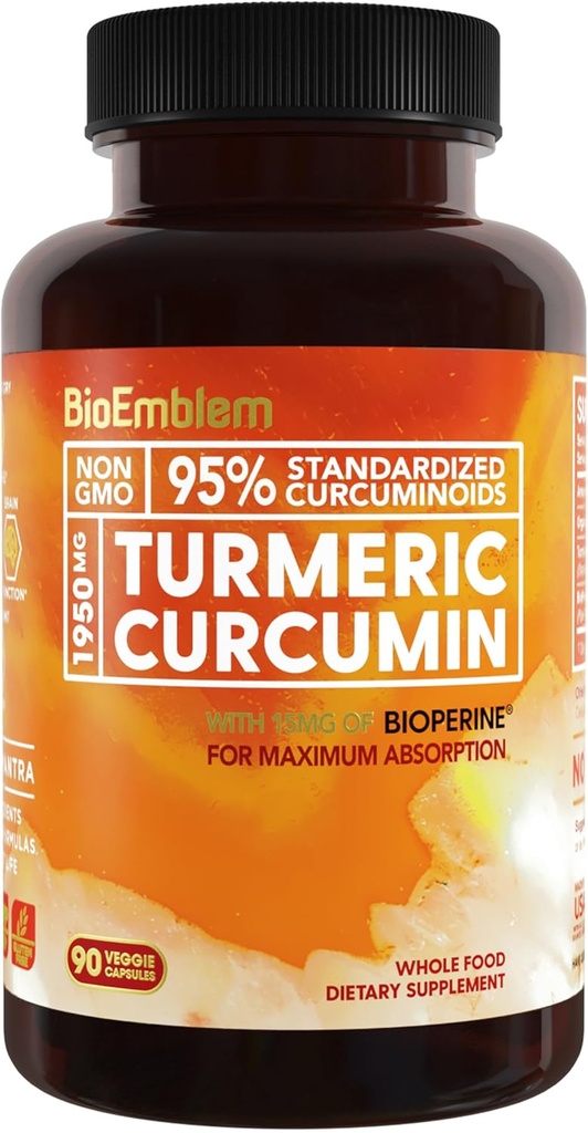 BioEmlem Kurkumin dodatek s BioPerine curcumin 124; Společná podpora a srdce zdraví current 124; s organickým kurkuma prášek & 95% kurkuminoidy extrahovat 124; California Made, Non- GMO, 30- denní dodávka