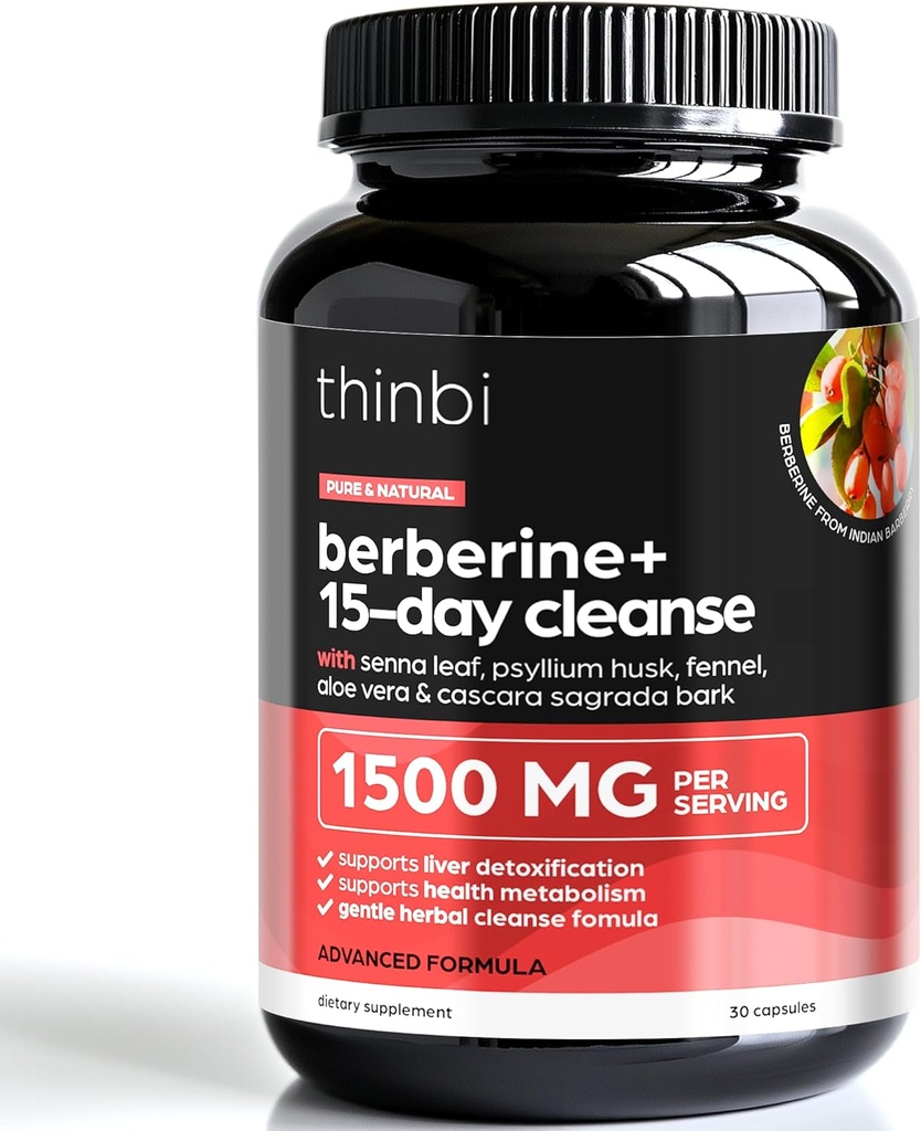ניקוי קולונוגני מתקדם עם Berberine 1500 מ"ג - 15 יום Parasite Detox עבור גברים ונשים - תוספת כוח פורמולה עם Senna for Rapid Constipation Relief, Gut Health & Bloating Reduction
