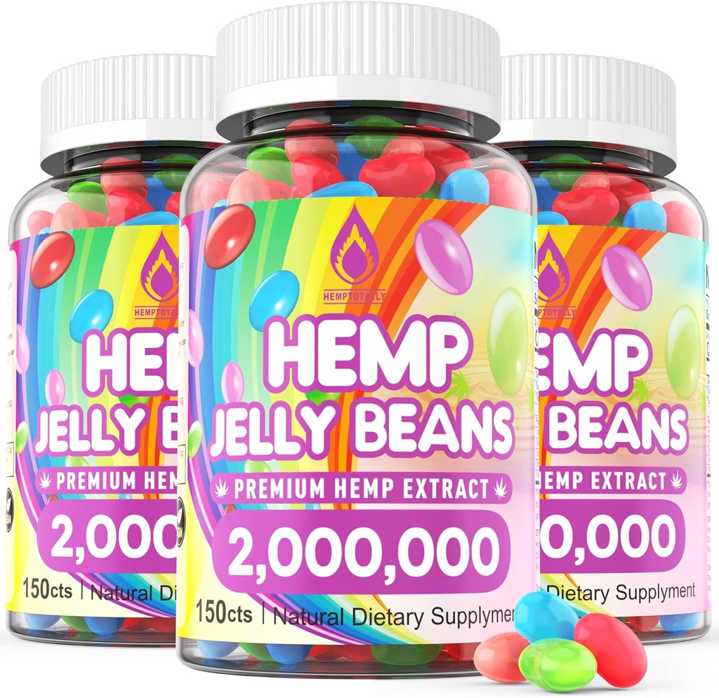 HempTotalmente (3 paquetes) Hemp Jelly Beans 2,000,000 Premium r Stress & AHemp Suplemento para reducir la inflamación, mejorar el sueño, Boost Mood - 450 Cts