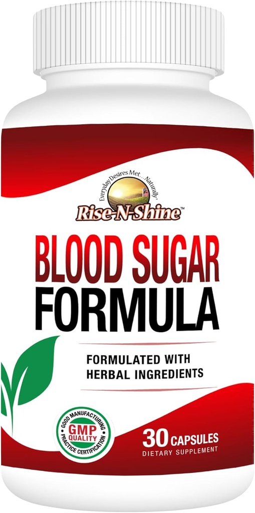 Rise- N- Shine Blood Sugar Formel med kanel, Gymnema Sylvestre, Banaba, Guggul og mere 30 kapsler