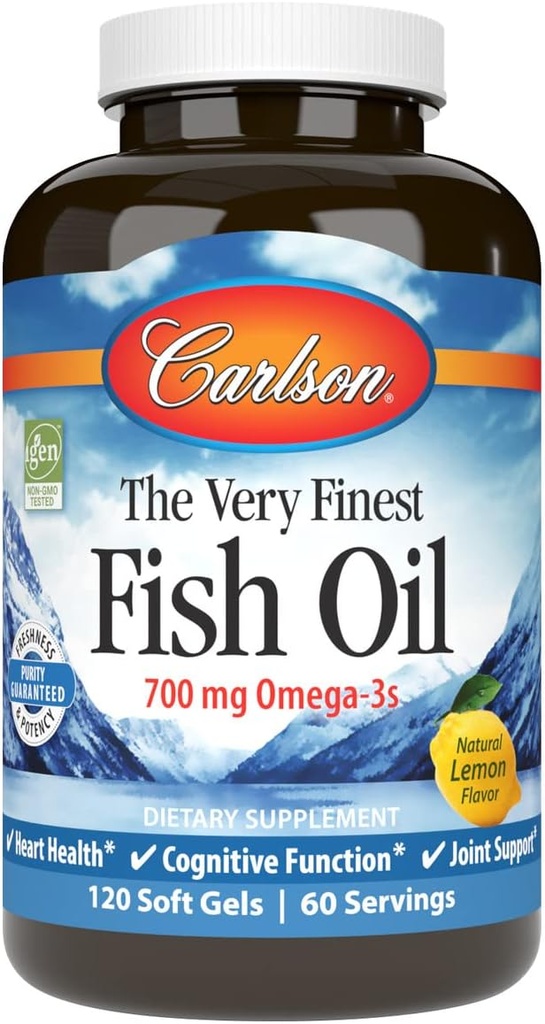 Carlson - The Very Fish Oil,700 mg Omega-3s,挪威鱼油增刊,Wild Caught Omega-3 Fish Oil,可持续来源的鱼油盖,Omega 3增刊,柠檬,120软胶