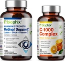 Biophix Retinal Support Maximum Strength Complex Formula 100 Kapsułki - Darmowe C- 1000 30 Tabletki - Cynk Witamina C E Luteina DHA Omega-3 Astaksantyna Kwas hialuronowy - Pomaga Eye Vision Health
