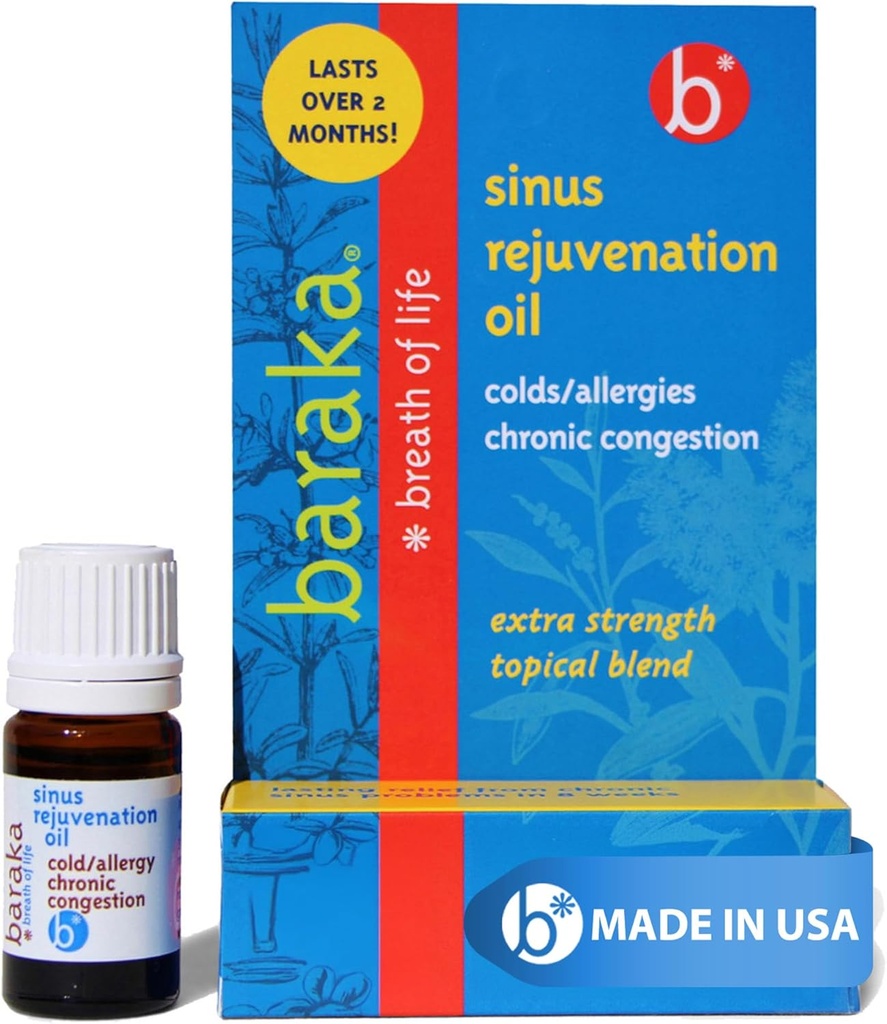 Baraka Sinus Rejuvenation Oil – Blend of 6 Organic Essential Oils for Clear Nasal Breathing, Eases Sinus Pressure, & Offers Relaxing Nasal Health Support | Ideal for Daily Use – 4ml (1-Pack)