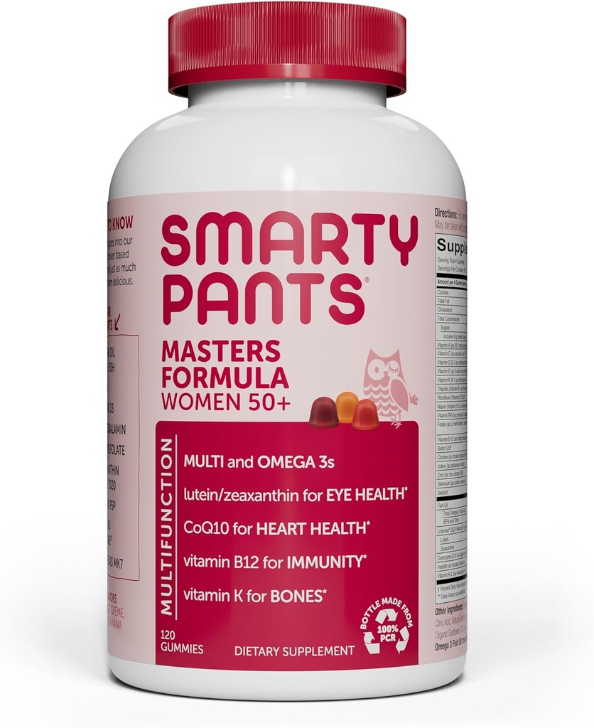 SmartyPyPants Multivitamin Gumy per a Dones 50 i superior: Omega 3 Petroli de peix (EPA/DHA), Methylflolate, CoQ10, vitamina D3, C, Vitamina B12, B6, A, K & Zinc, biotectin, Gutin, Freefen, 120 (30 Days)