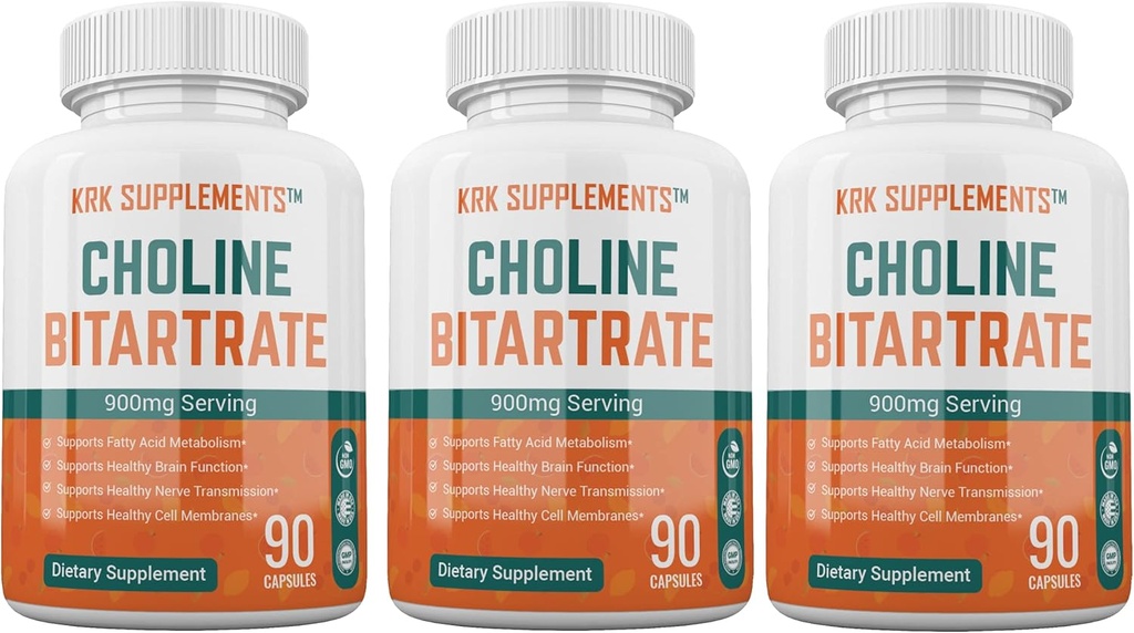 3 Bottles Choline Bitartrate 900mg Per Serving 270 Total Capsules KRK الملاحق