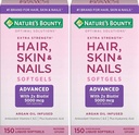 Nature's Bounty Hair, Skin & Nails Rapid Release Softgels, Argan-Infused Vitamin Supplement with Biotin and Hyaluronic Acid, Supports Hair, Skin, and Nail Health for Women, 150 Count (Pack of 2)