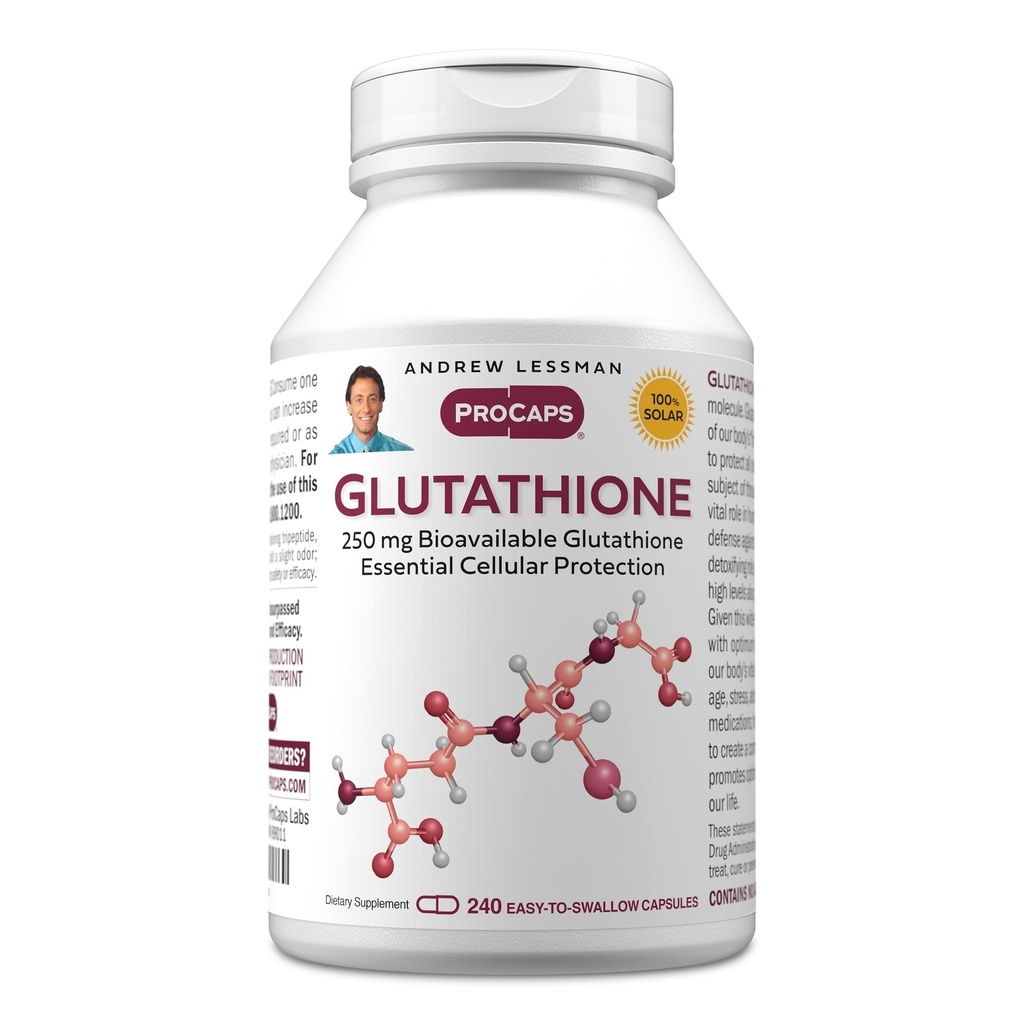 ANDREW LESSMAN Glutathione 250 mg - 240 Capsules - Powerful Antioxidant, Reduces Oxidative Stress. Bioavailable, Protects Cells, Tissues, Organs. Supports Immune Health. Easy-to-Swallow Capsules.