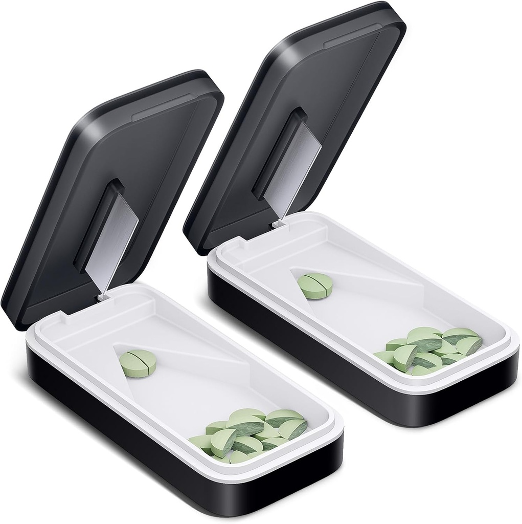ONE PIX Pill Cutter 2 Pack, Pill Splitter with Stainless Steel Blade, Pill Cutter Splitter for Small and Tiny Pills with V-Shaped Design, Pill Cutters for Small or Big Pills Professional (Black 01)