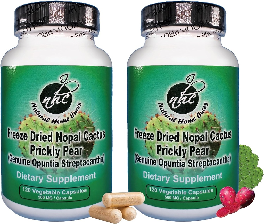 Nopal Cactus Capsules - Freeze Dried Prickly Pear Extract - Fiber supplement for Metabolic Health Support - Rich in Betalains ' Nitrates - Non-GMO - 120 Veggie Caps (2 Bottles)