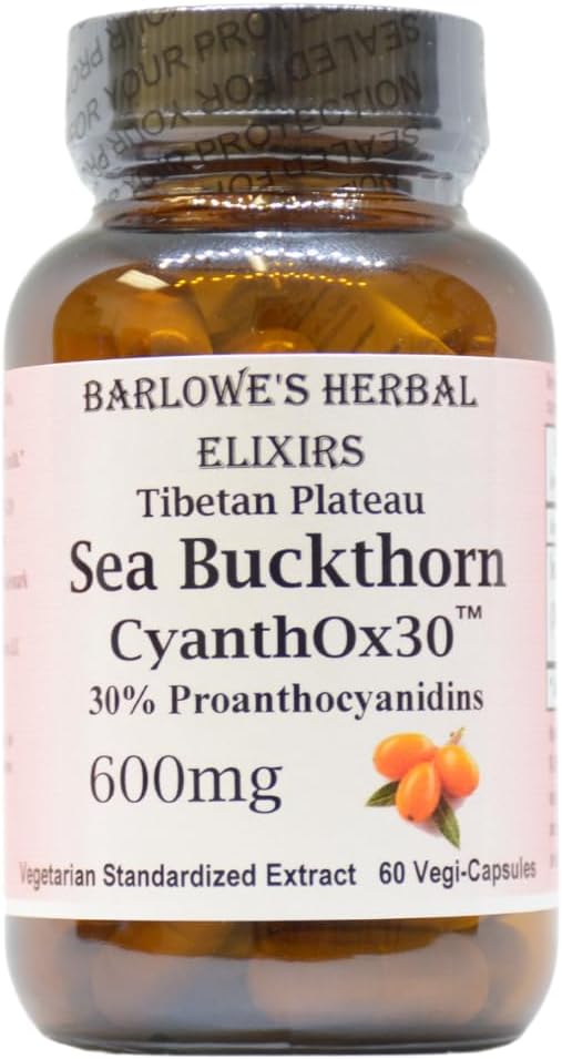 Barlowe 's Bylinné Elixirs Sea Buckthorn Extract CLAS124; CyanthoX 30 ™ CLAS124; 600mg na kapslí CLASSUP124; Kůže, imunitní, & Digestive Support CLAS124; 60 Veganových kapslí CLASSUP124; Skleněné láhve