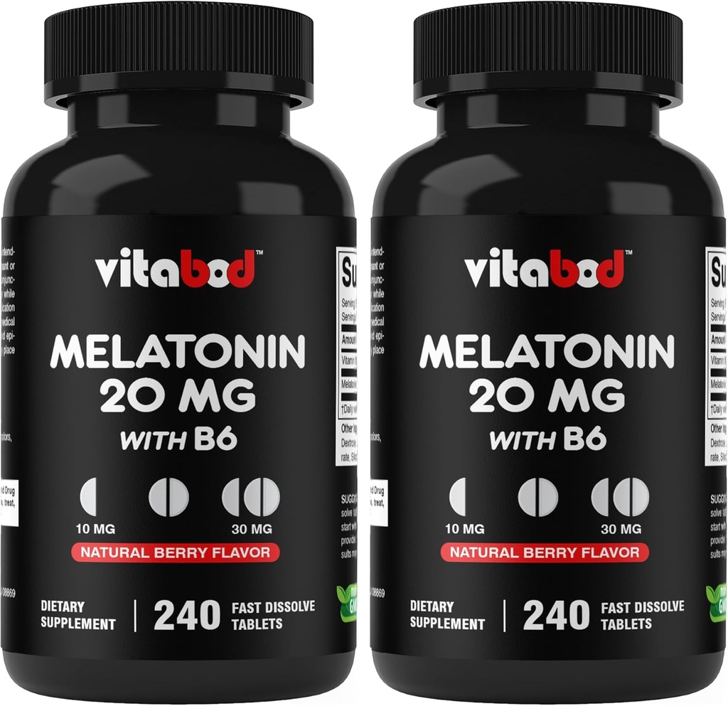 Melatonin 20 mg - 240 快速溶解片 - 药物无毒 - 天然贝里 Flavor - 蔬菜,非GMO,Gluten Free 240 Count (Pack of 2)