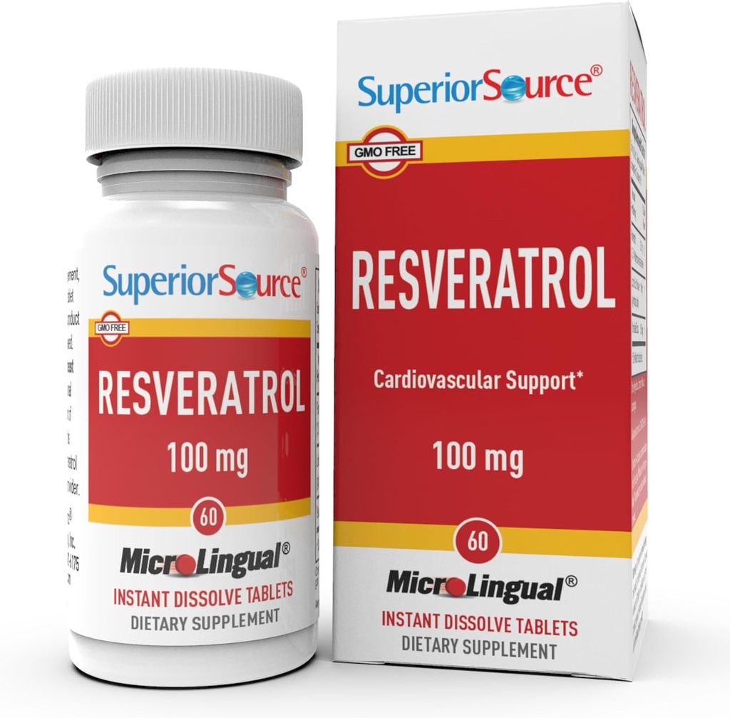 Superior Source Resveratrol 100 mg - Dietary Supplement for Healthic Aging - Támogatja az agy és a szív egészségét - Non-GMO & Gluten- Free - 60 MicroLingual Instant- Oldódó tabletta