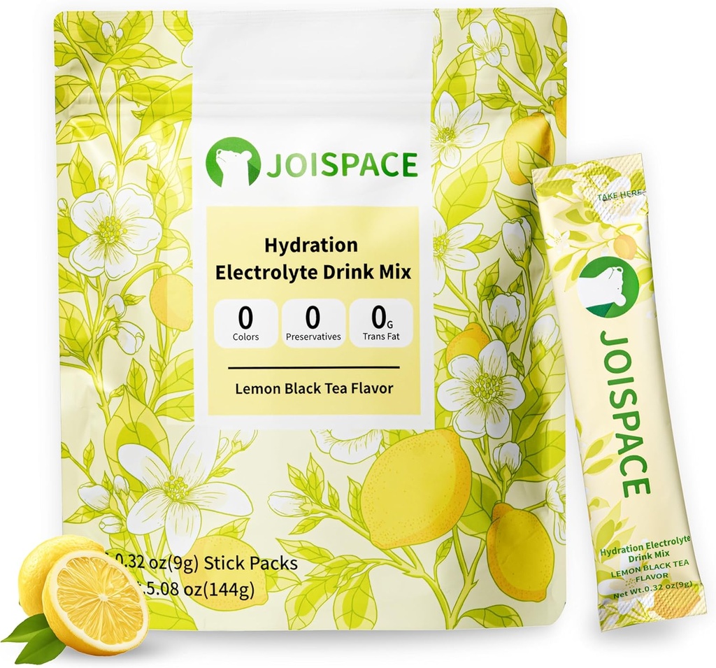 JOISPACE Electrolyte Drink Blande med te Polyphenoler | Fast Hydration & Elektrolytter Boost | Ikke-GMO, Vegan, Glutenfri | Lemon Te, 16 Serveringer