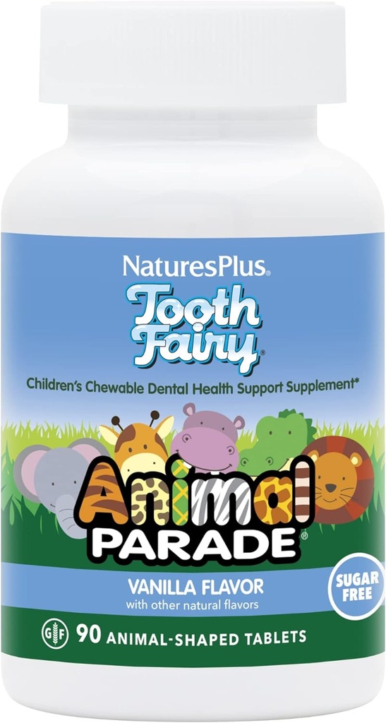 Natures Plus Tier Parade Zahnfeee Kinder Chewables - Natürliche Vanille Flavor - 90 tierische Tabletten - Dental Health Supplement - Vegetarisch, Glutenfrei - 45 Servierungen