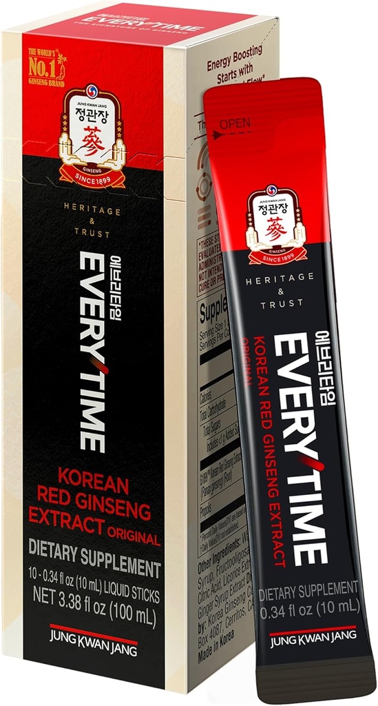 JUNG KWAN JANG Korean Red Ginseng Extract Everytime 3000mg , Sugar Free Energy supplement, Ginseng Tea, Ginseng supplement, Korean Food , Energy Boost, Stamina , 10 count