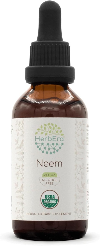 HerbEra Neem B60 Alcoholvrij Kruidenextract Tinctuur, Geconcentreerde Liquid Drops Natural USDA Biologische (Azadirachta Indica) Gedroogd Blad (2 fl oz)