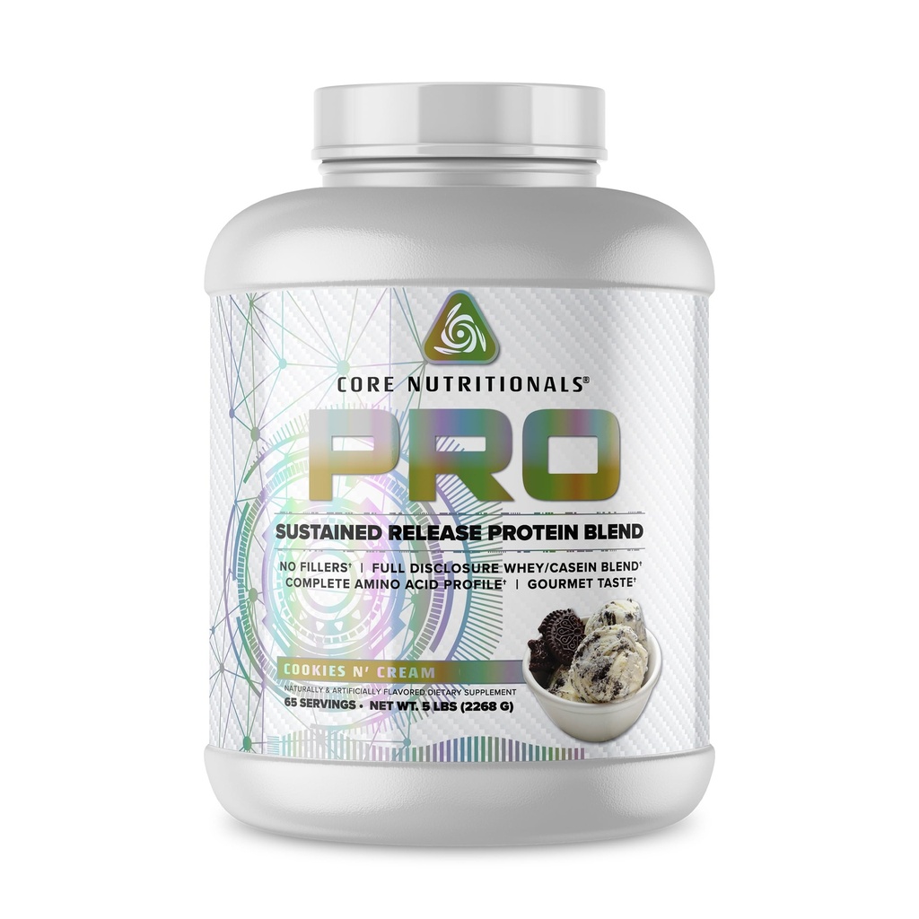 Core Nutritionals PRO Gourmet Protein Blend | Whey Protein Blend | with MCTs & Digestive Enzymes | Sustained Release Protein & Recovery Support | 65 Servings (Cookies N' Cream)