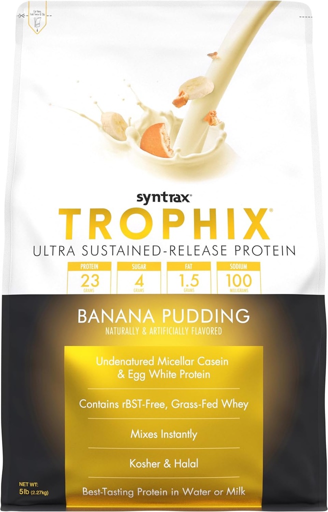 Syntrax Nutrition Trophix, Ultra Sustained-Release Protein Powder Blend, Banana Pudding, 5 libier.