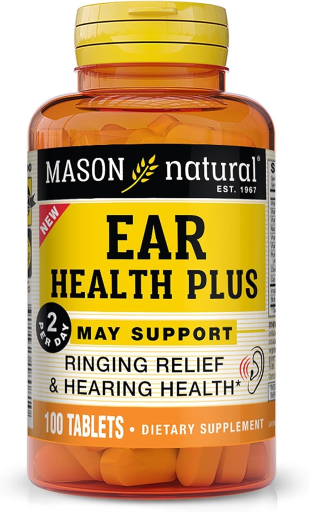 MASON NATURAL Ear Health Plus med B vitaminer, 50 dages forsyning, understøtter Normal Øre Sundhed og Ringing