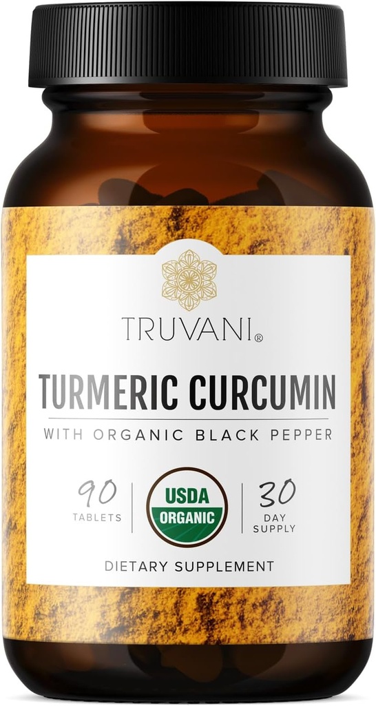 Truvani Organic Turmeric Curcumin Tablet 1.350 mg Masing-masing - dukungan gabungan alami dengan Black Pepper untuk absorpsi - 90 tablet