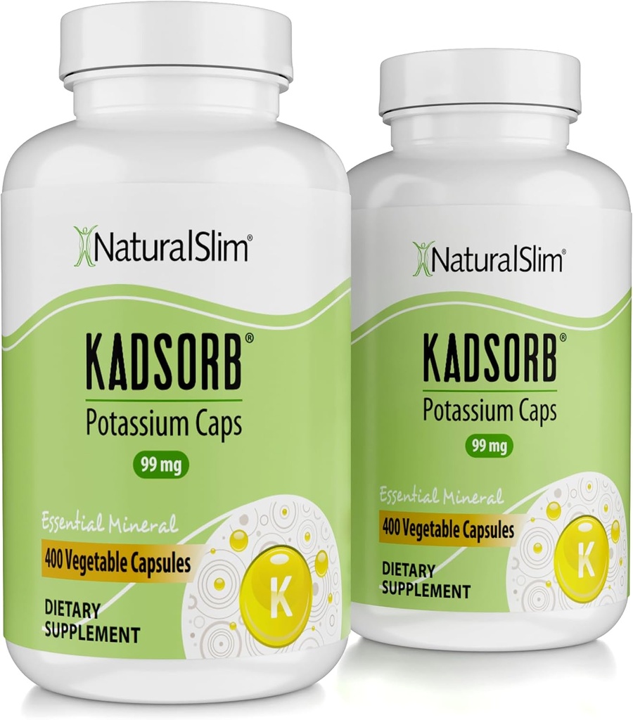 NaturligSlim Naturlig Kalium Citrat Gluconate 99 mg - Kadsorb støtter elektrolytbalanse og normal pH - Absorberbare Kaliumtilskudd med essensielle mineraler - Ikke GMO 400 kapsler 2 Pack